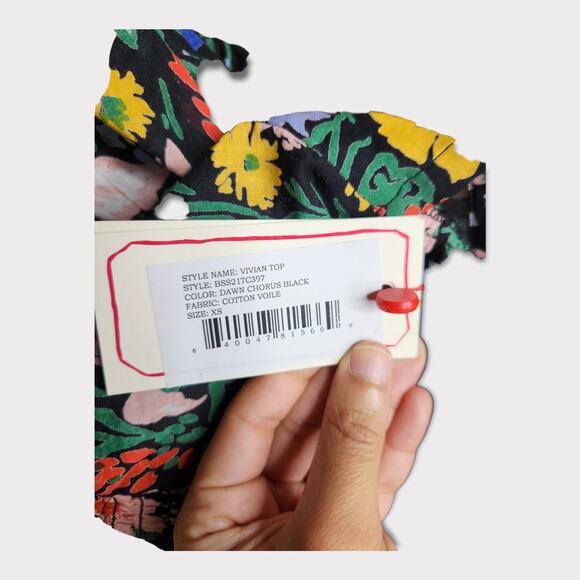 NEW Banjanan Women's Vivian Floral Smocked Cotton Blouse XS Colorful Cottagecore - Picture 6 of 9